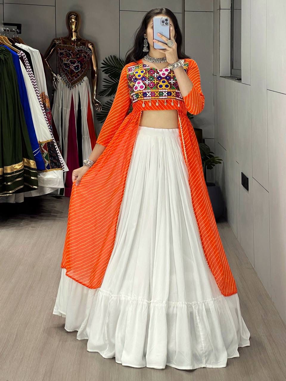 Leheriya Prints Kurtis With Traditional Lehenga Sets