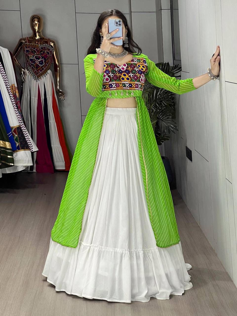 Leheriya Prints Kurtis With Traditional Lehenga Sets