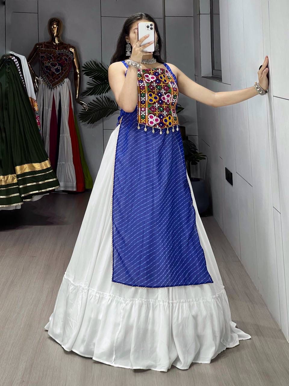 Leheriya Prints Kurtis With Traditional Lehenga Sets