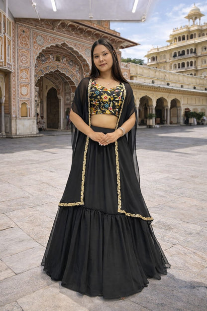 Black Shrug Lehenga Choli | Three Piece Set
