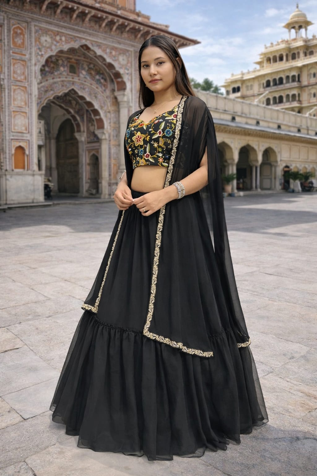 Black Shrug Lehenga Choli | Three Piece Set