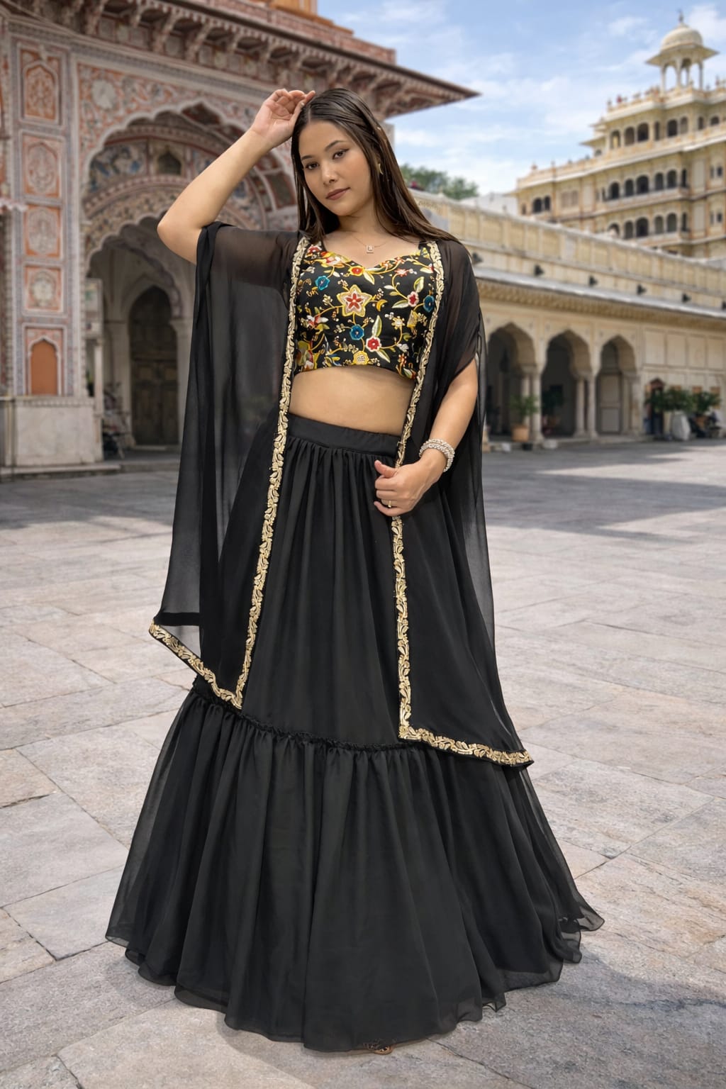 Black Shrug Lehenga Choli | Three Piece Set
