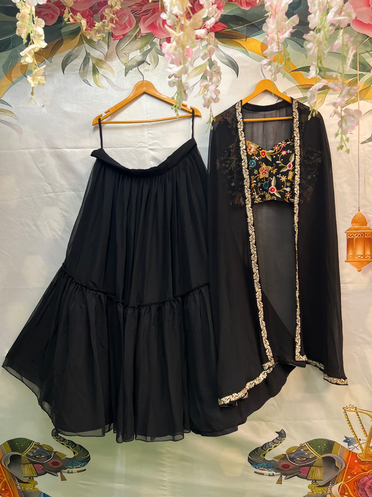 Black Shrug Lehenga Choli | Three Piece Set
