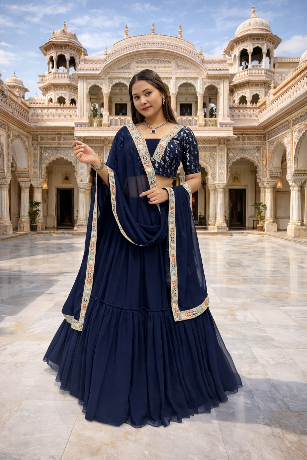 Blue Pleated Lehenga Choli