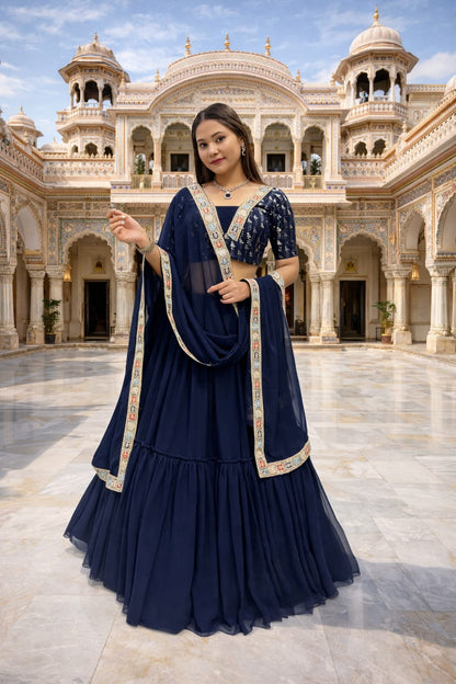 Blue Pleated Lehenga Choli