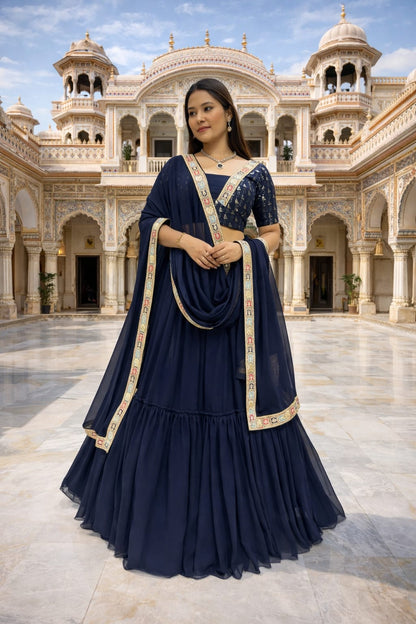 Blue Pleated Lehenga Choli