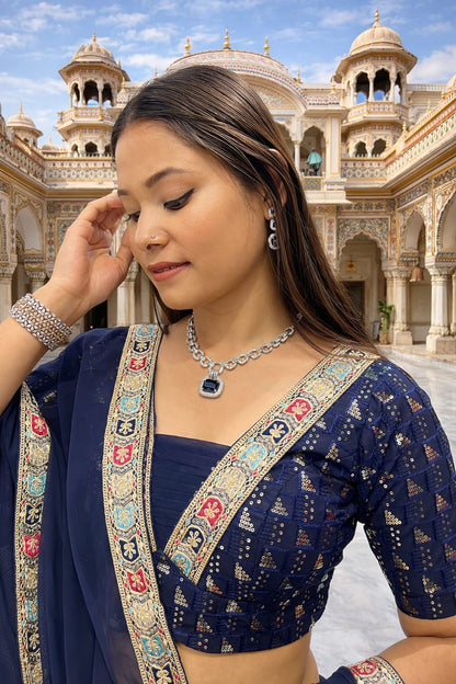 Blue Pleated Lehenga Choli