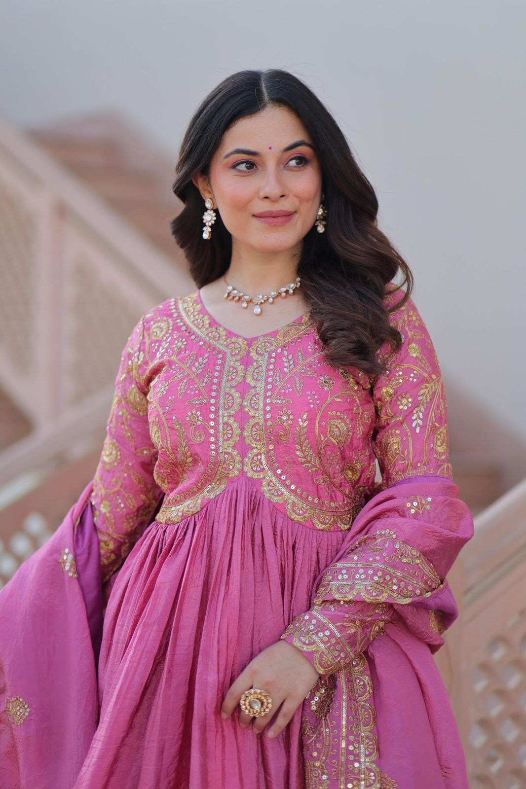 Gold-Crush Gown Dupatta