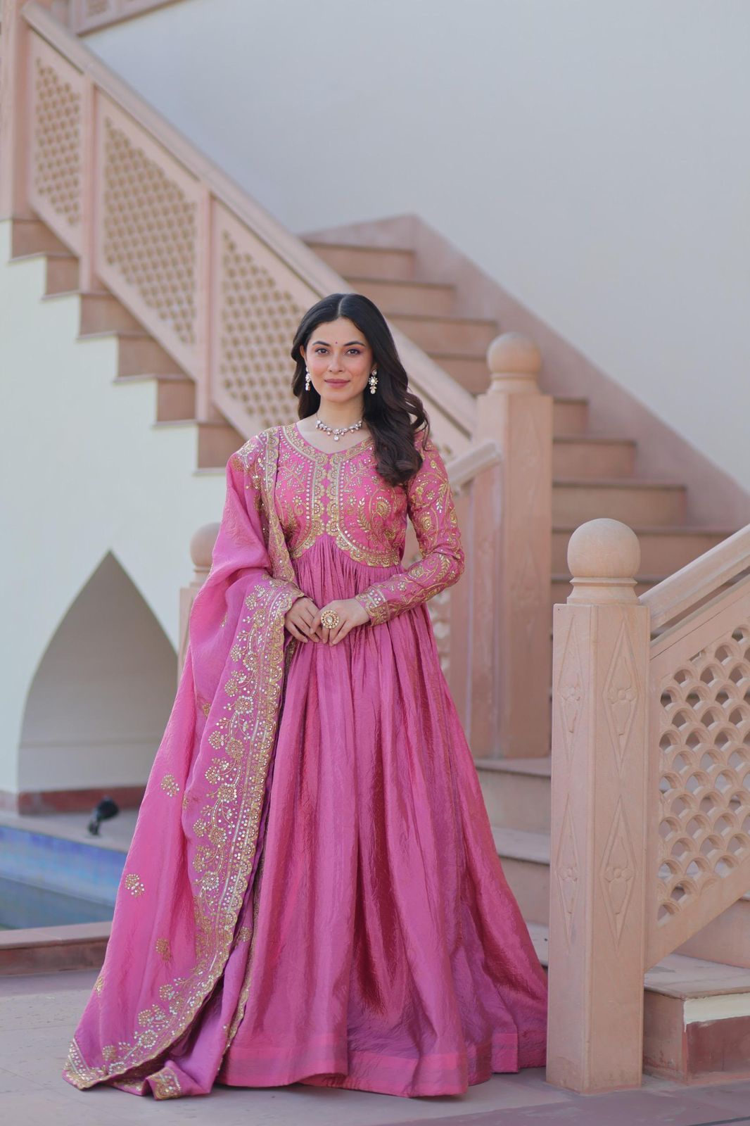 Gold-Crush Gown Dupatta