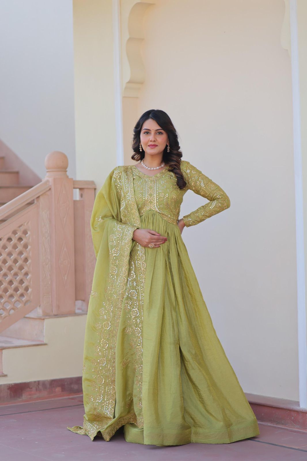 Gold-Crush Gown Dupatta
