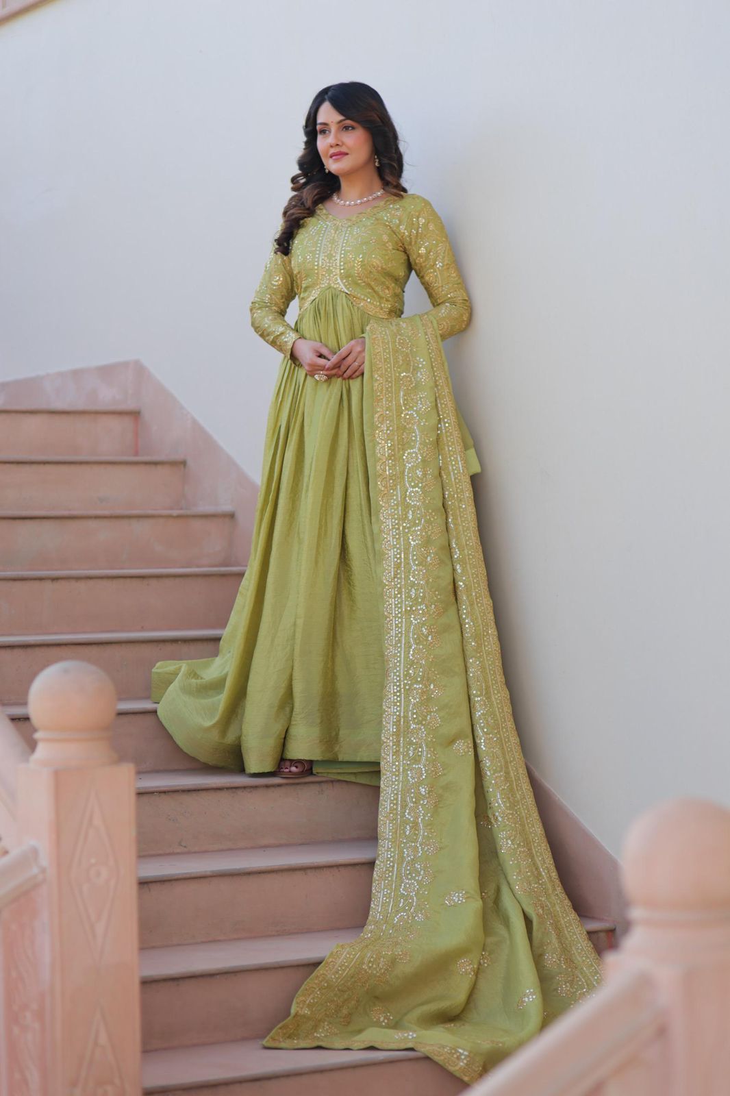 Gold-Crush Gown Dupatta