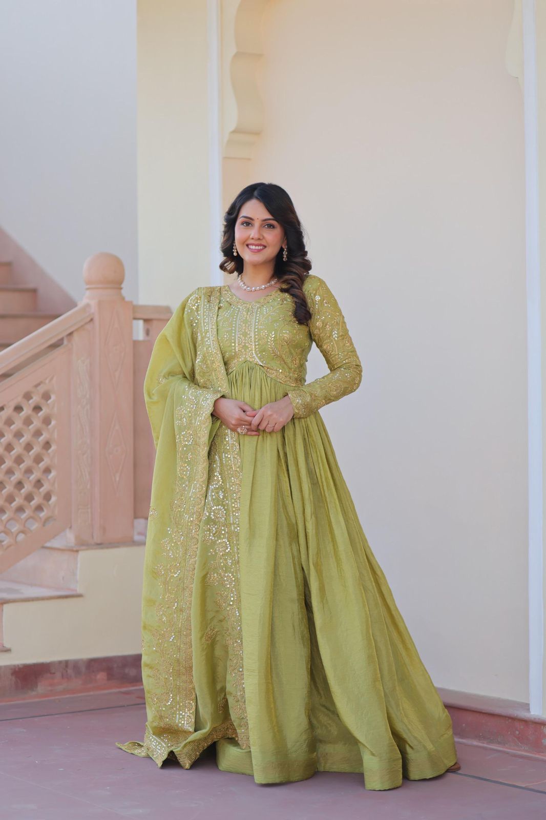 Gold-Crush Gown Dupatta