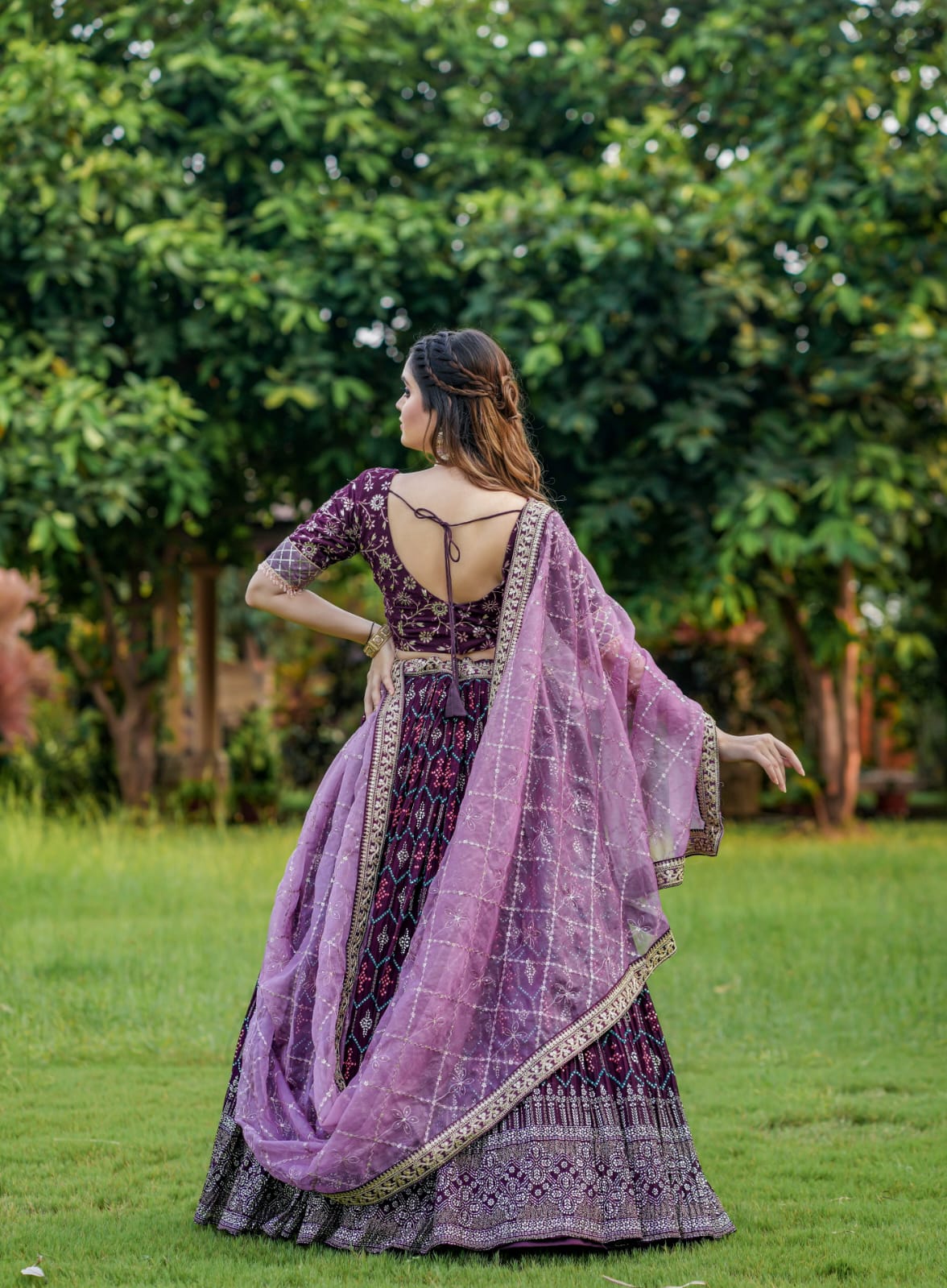 Wine Varnish Couple Lahenga Choli