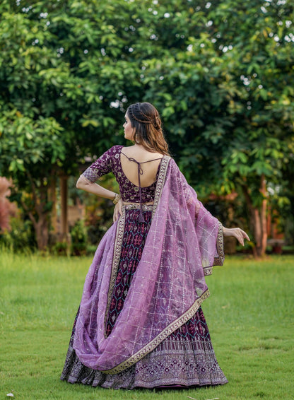 Wine Varnish Couple Lahenga Choli