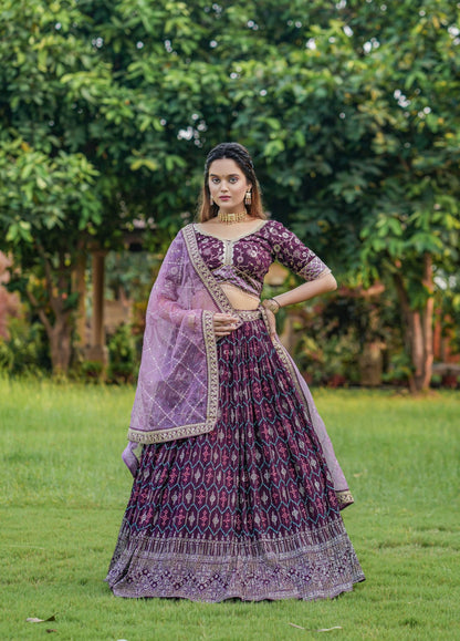Wine Varnish Couple Lahenga Choli