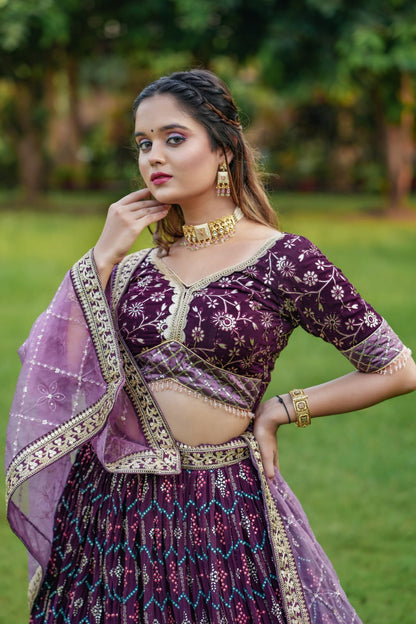 Wine Varnish Couple Lahenga Choli