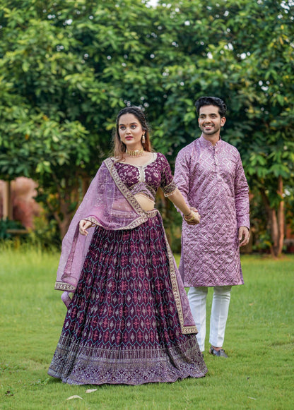 Wine Varnish Couple Lahenga Choli