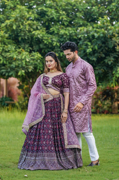 Wine Varnish Couple Lahenga Choli