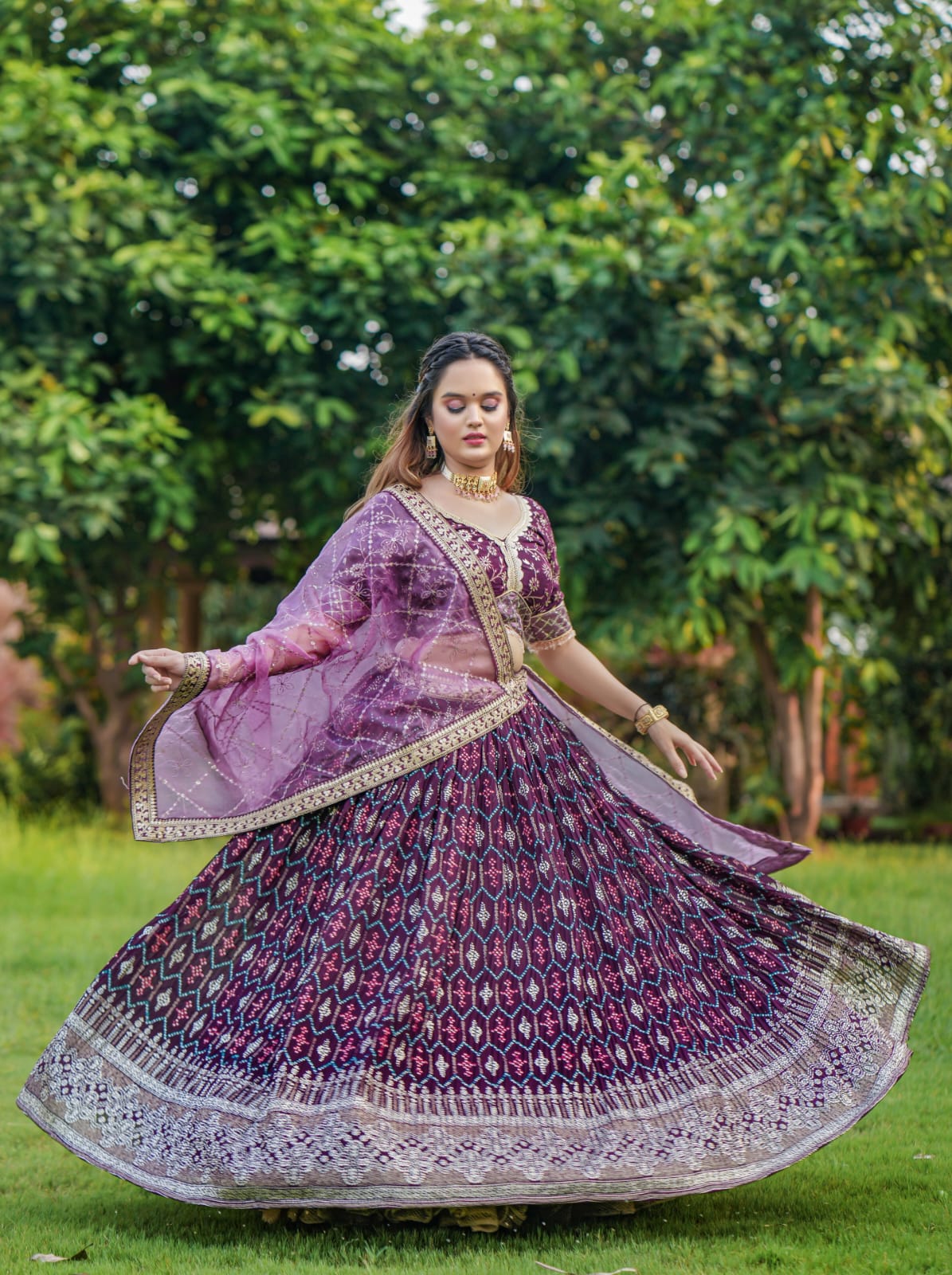 Wine Varnish Couple Lahenga Choli