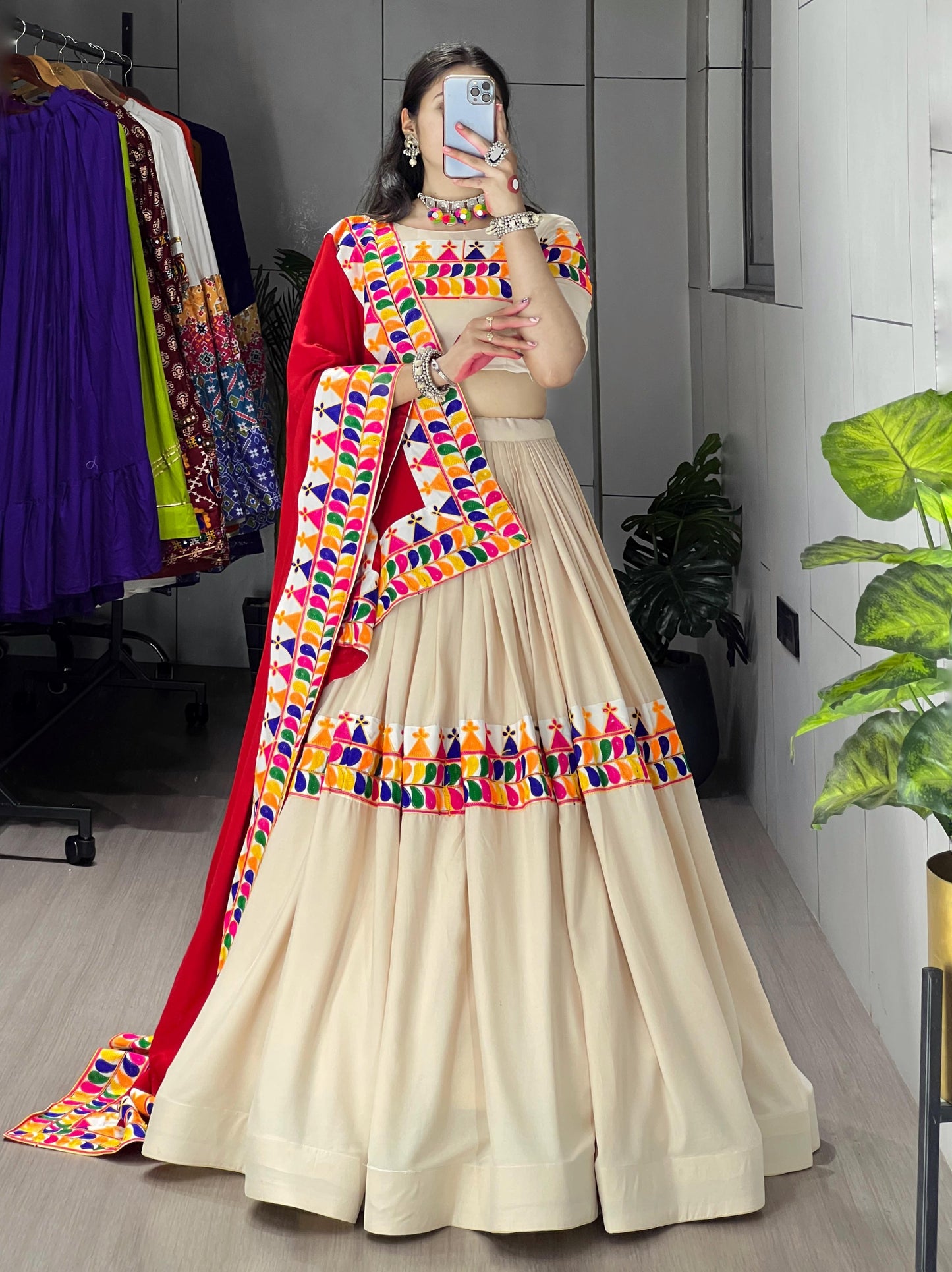 Exotic Vanilla Toned Chaniya Choli | Navratri Gamthi