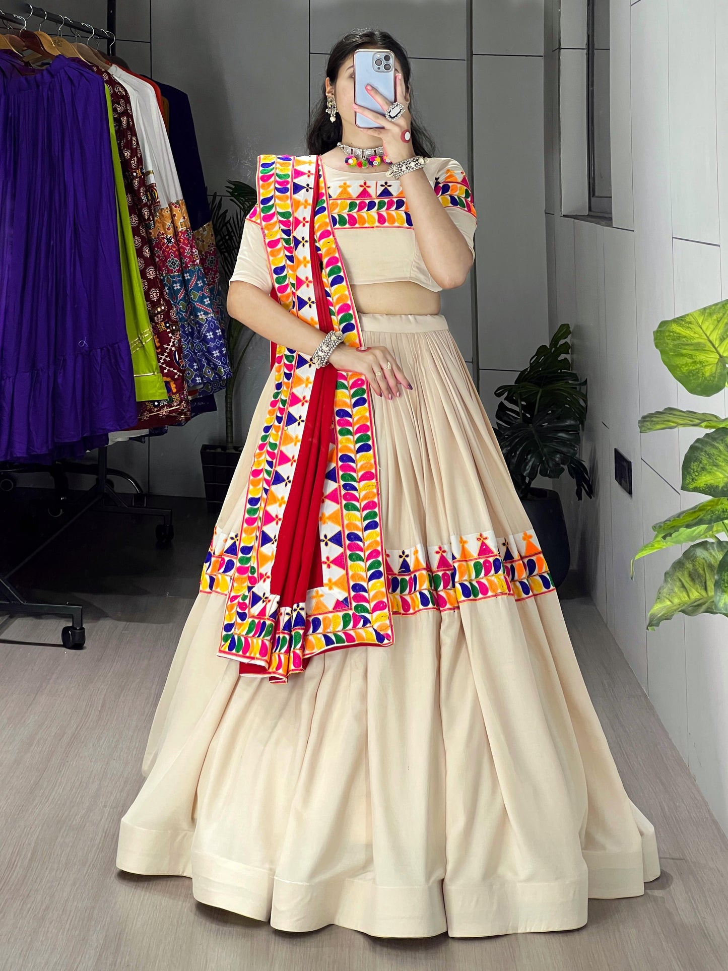 Exotic Vanilla Toned Chaniya Choli | Navratri Gamthi