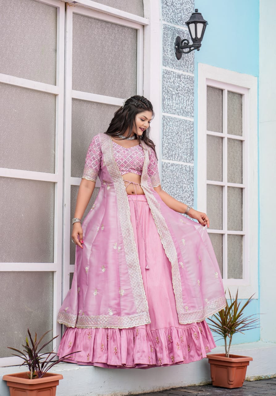 Butterfly Pink Shrug Indo-Western Style Lehenga
