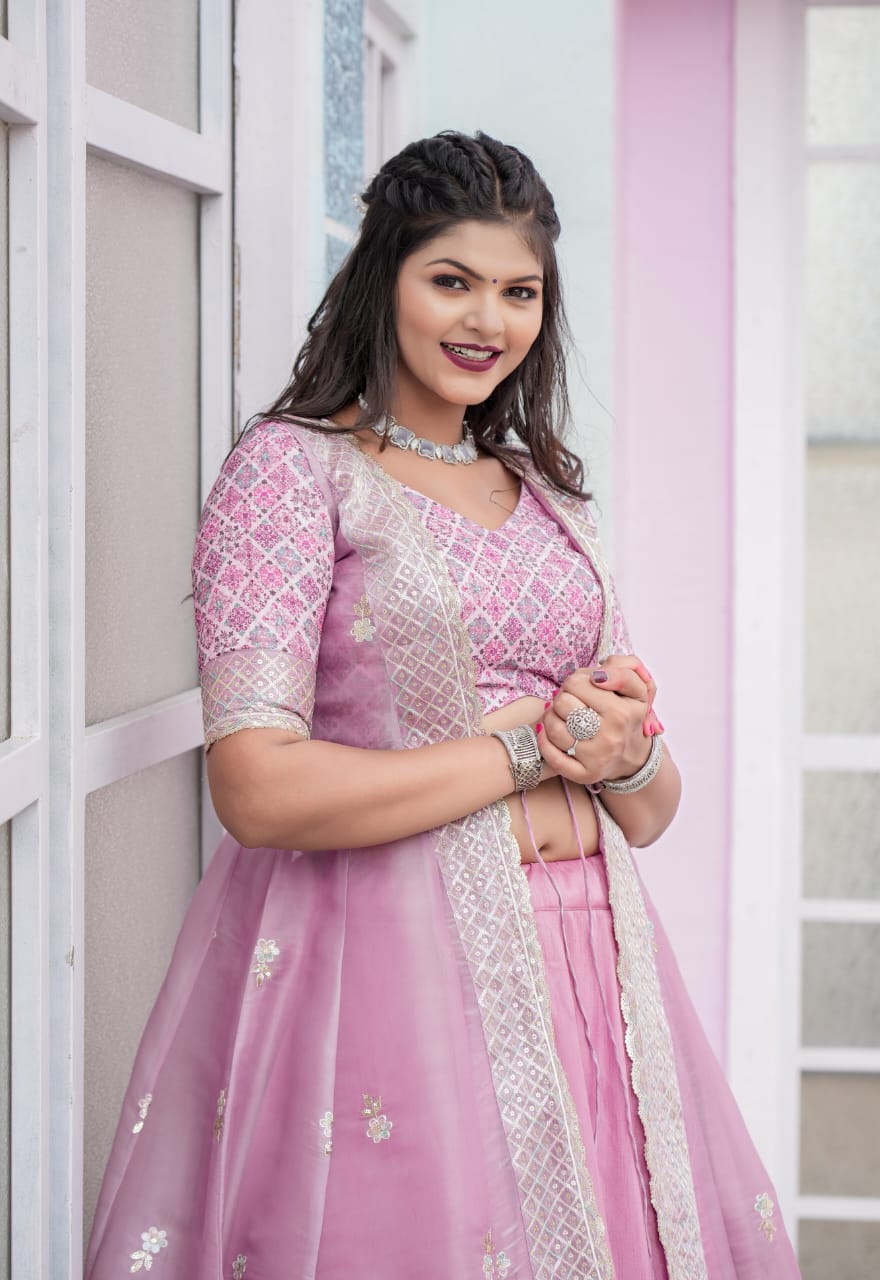 Butterfly Pink Shrug Indo-Western Style Lehenga
