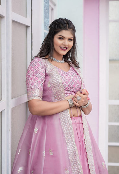 Butterfly Pink Shrug Indo-Western Style Lehenga
