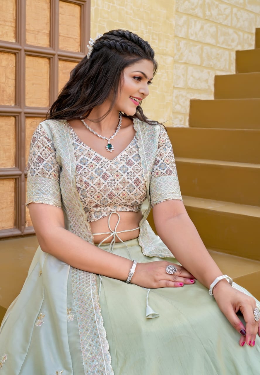 Butterfly Pista Shrug Indo-Western Style Lehenga