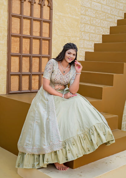 Butterfly Pista Shrug Indo-Western Style Lehenga
