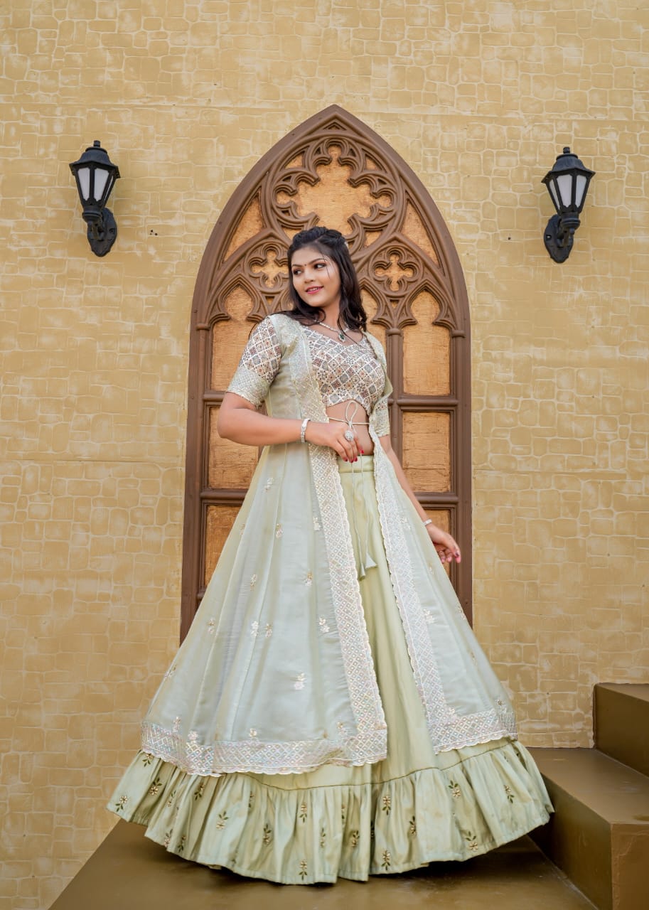 Butterfly Pista Shrug Indo-Western Style Lehenga