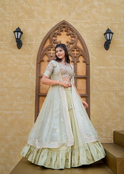 Butterfly Pista Shrug Indo-Western Style Lehenga