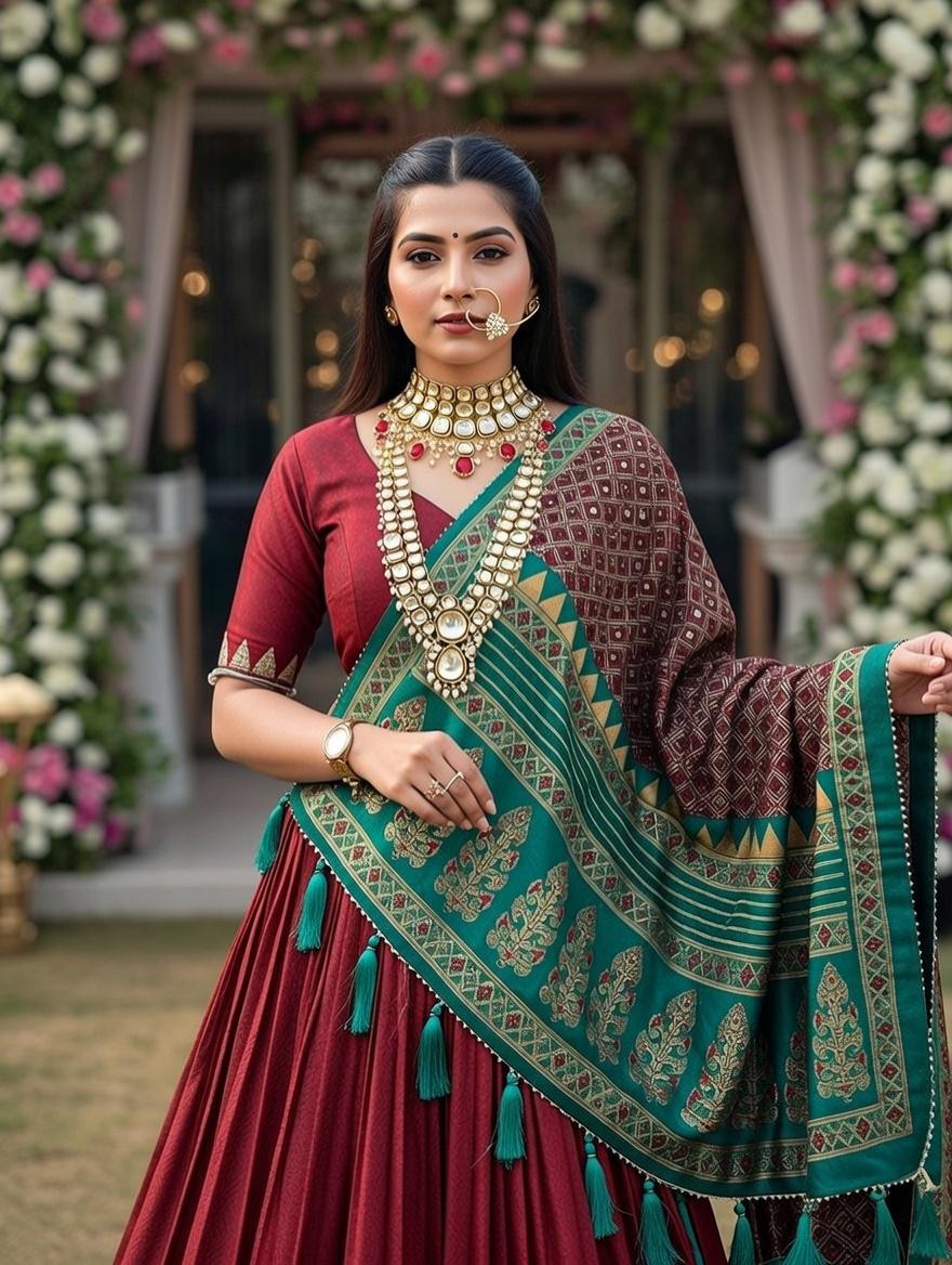 Tussar Silk Foil Print Lehenga Choli Set