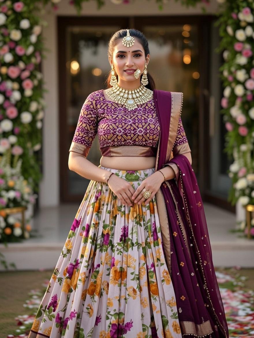 Tussar Silk Foil Print Lehenga Choli Set
