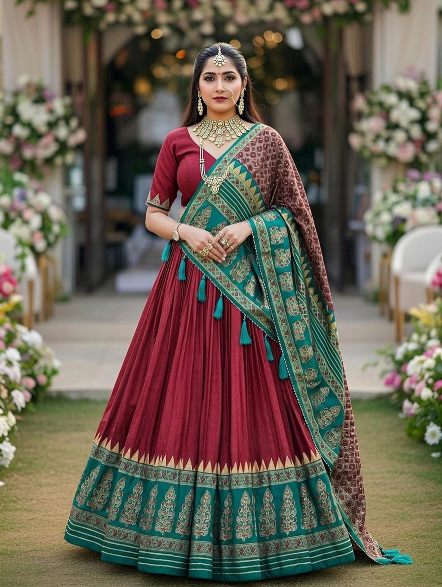 Tussar Silk Foil Print Lehenga Choli Set
