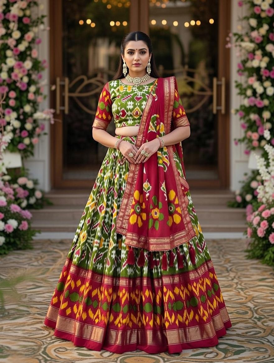 Tussar Silk Foil Print Lehenga Choli Set
