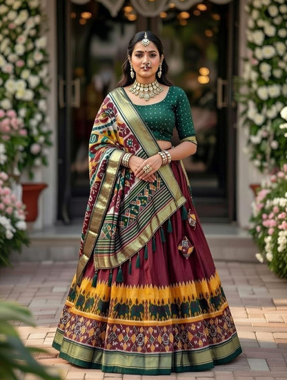 Tussar Silk Foil Print Lehenga Choli Set