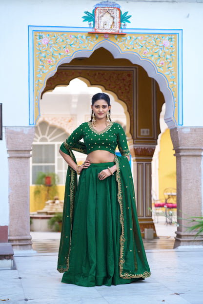 Emerald Royal Elegance | Wedding NC Silk Lehenga |