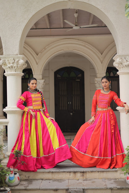 Roman Silk Navratri Crop top Lehenga