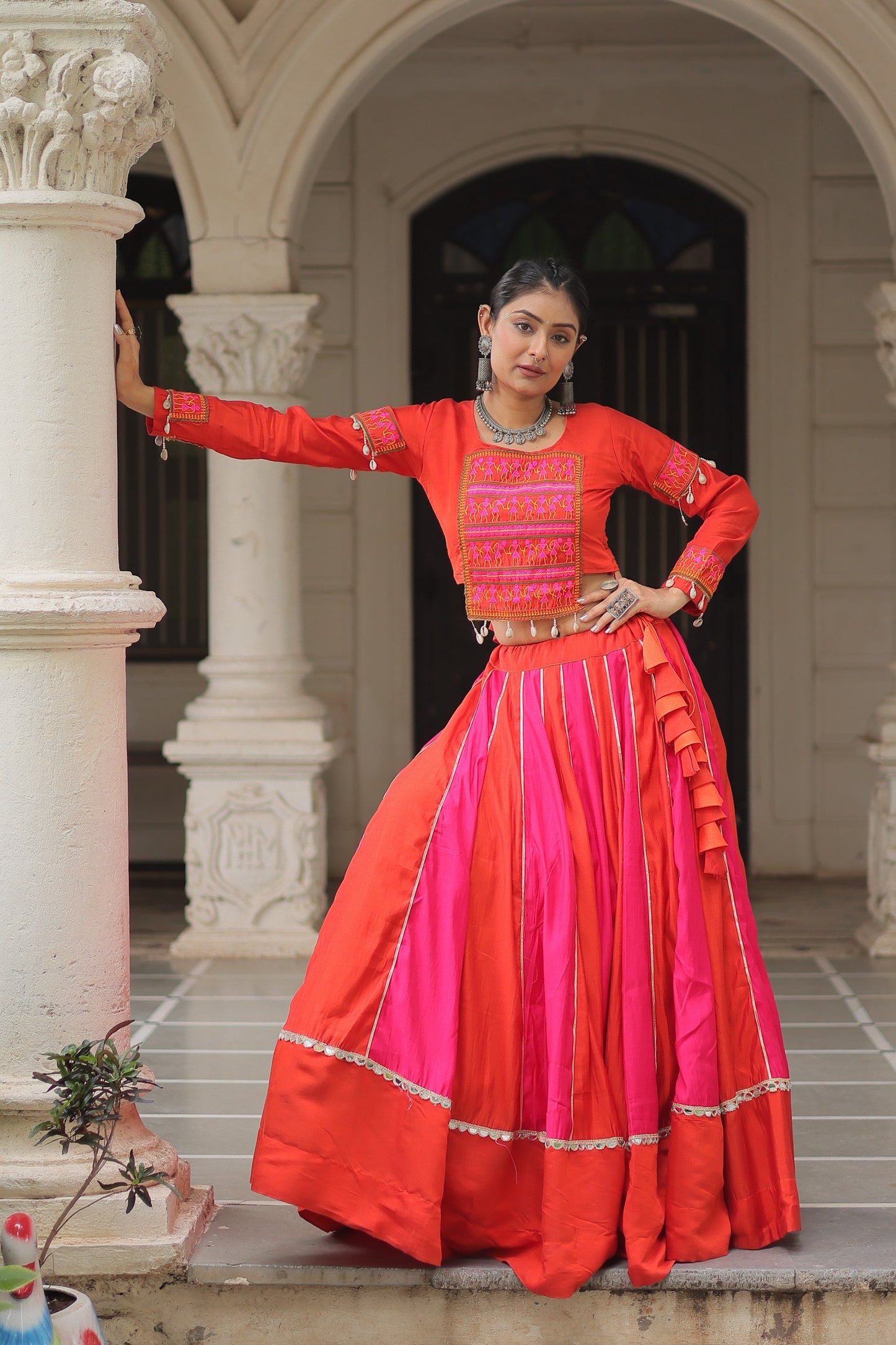 Roman Silk Navratri Crop top Lehenga