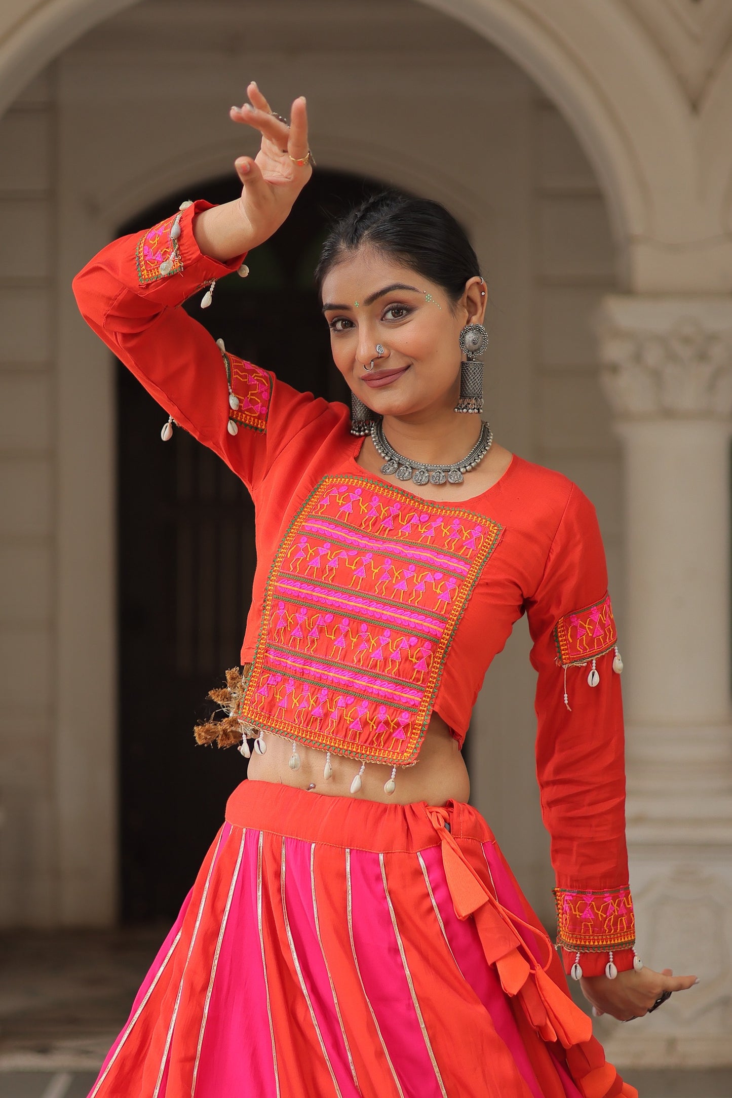 Roman Silk Navratri Crop top Lehenga