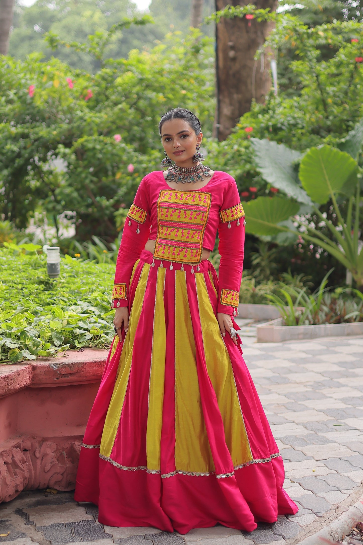 Roman Silk Navratri Crop top Lehenga