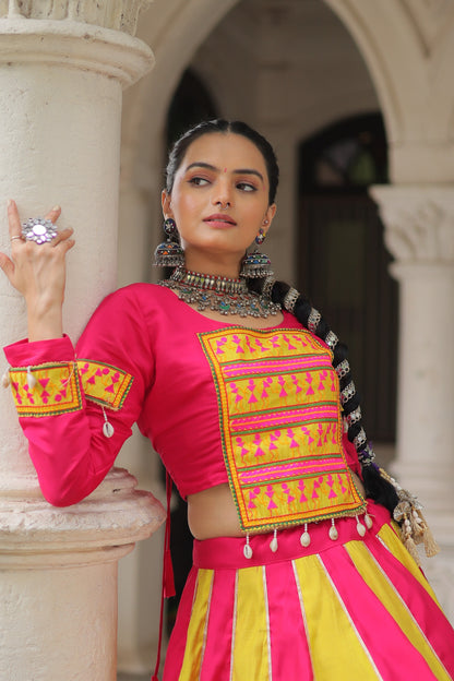 Roman Silk Navratri Crop top Lehenga