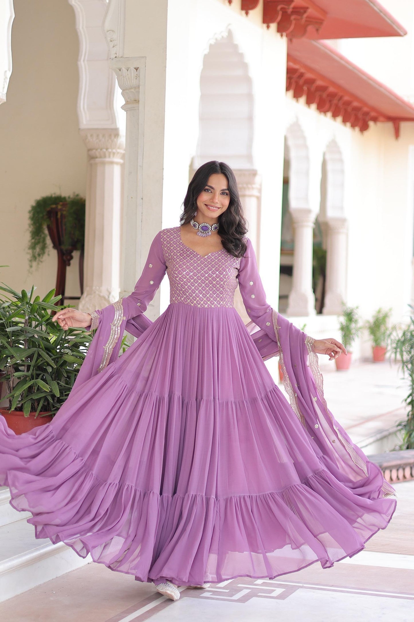 Faux Georgette Gown Dupatta