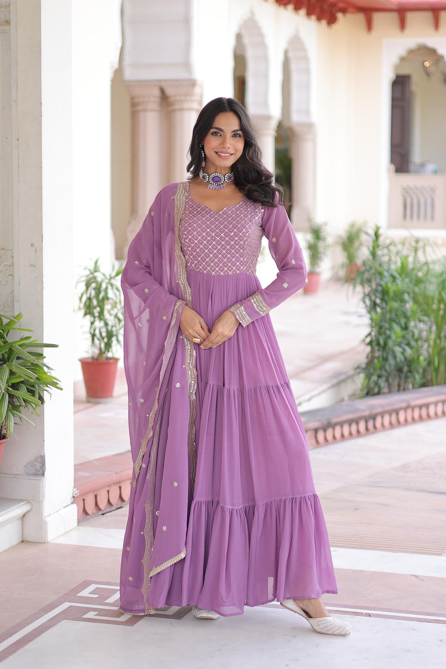 Faux Georgette Gown Dupatta