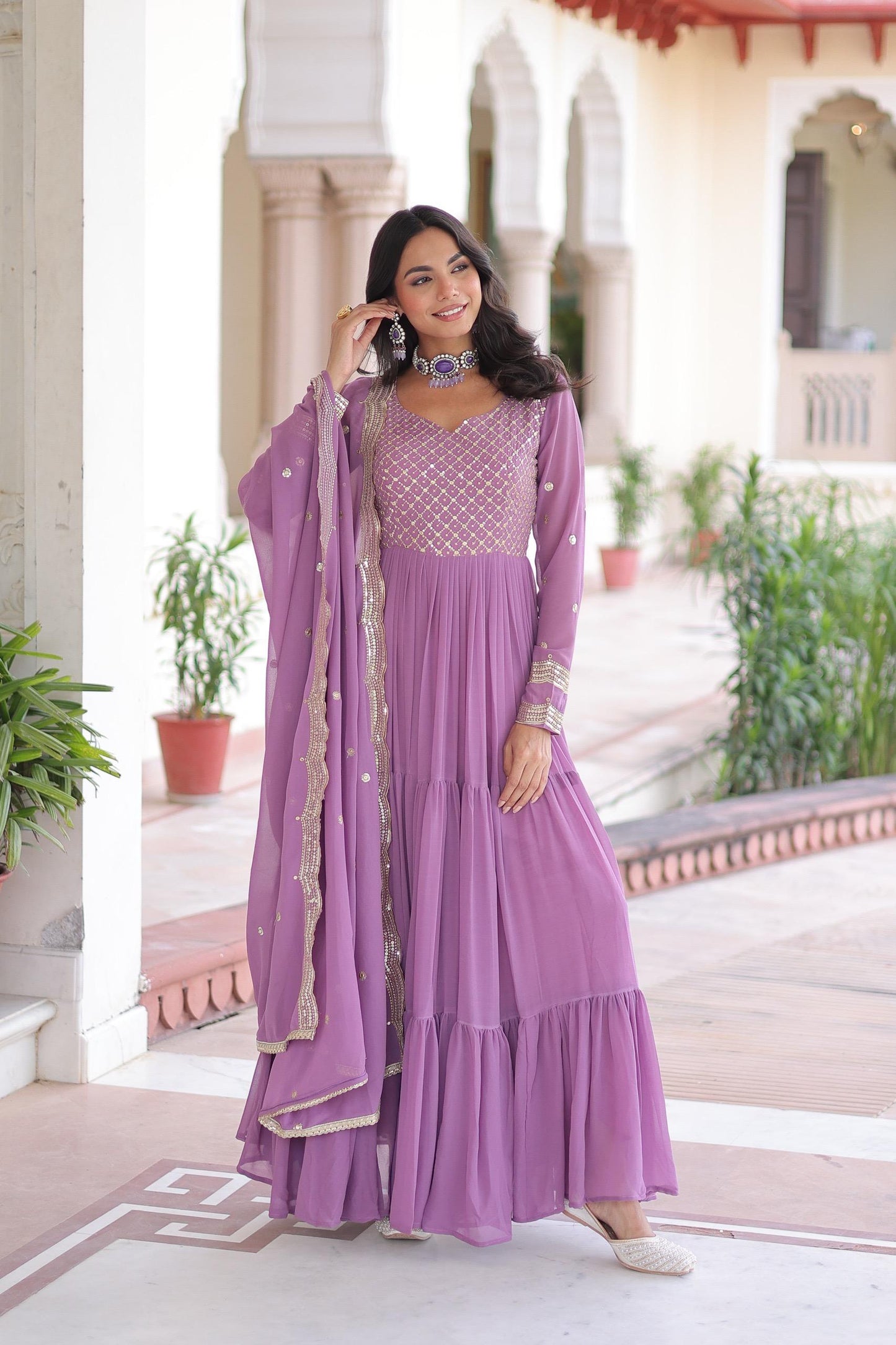 Faux Georgette Gown Dupatta