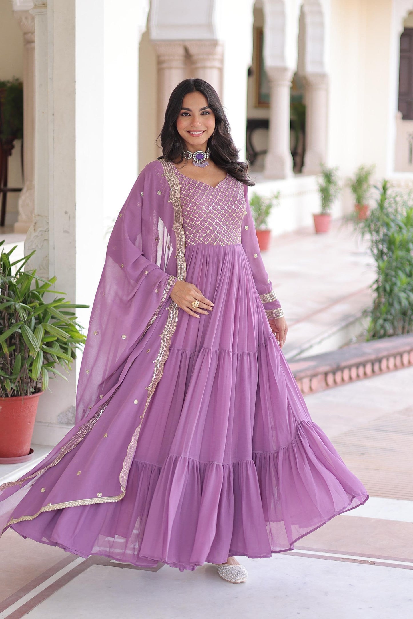 Faux Georgette Gown Dupatta