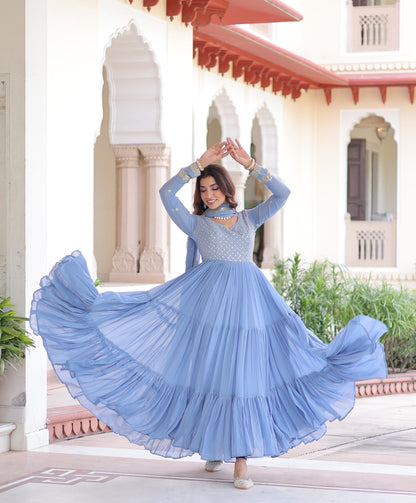 Faux Georgette Gown Dupatta