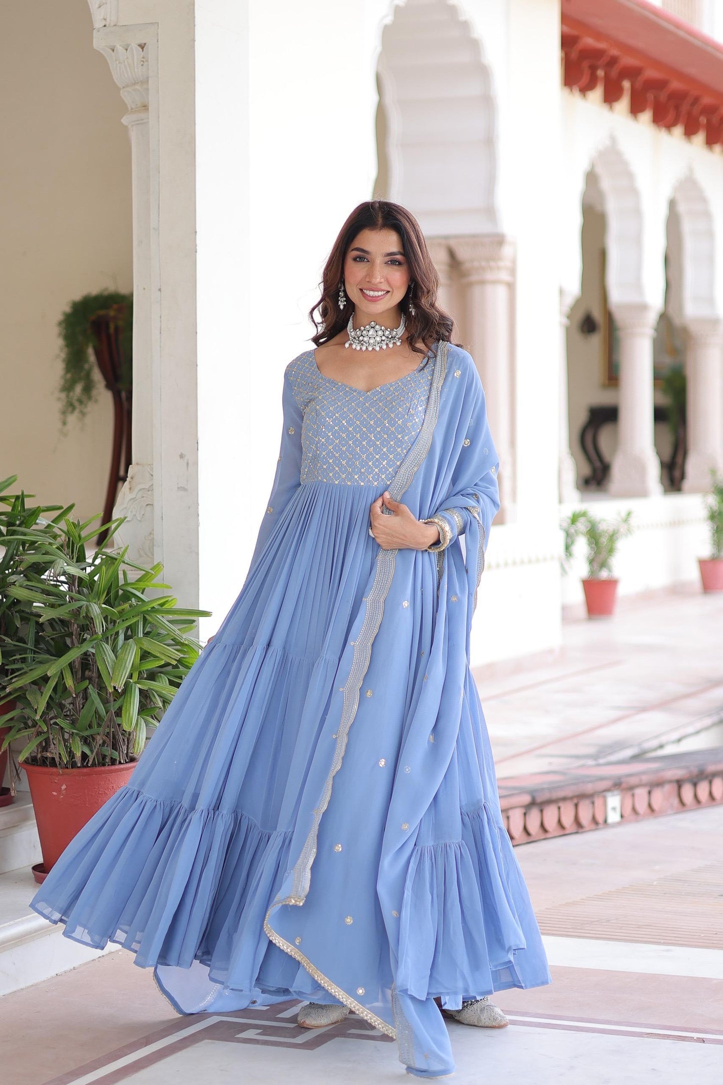 Faux Georgette Gown Dupatta