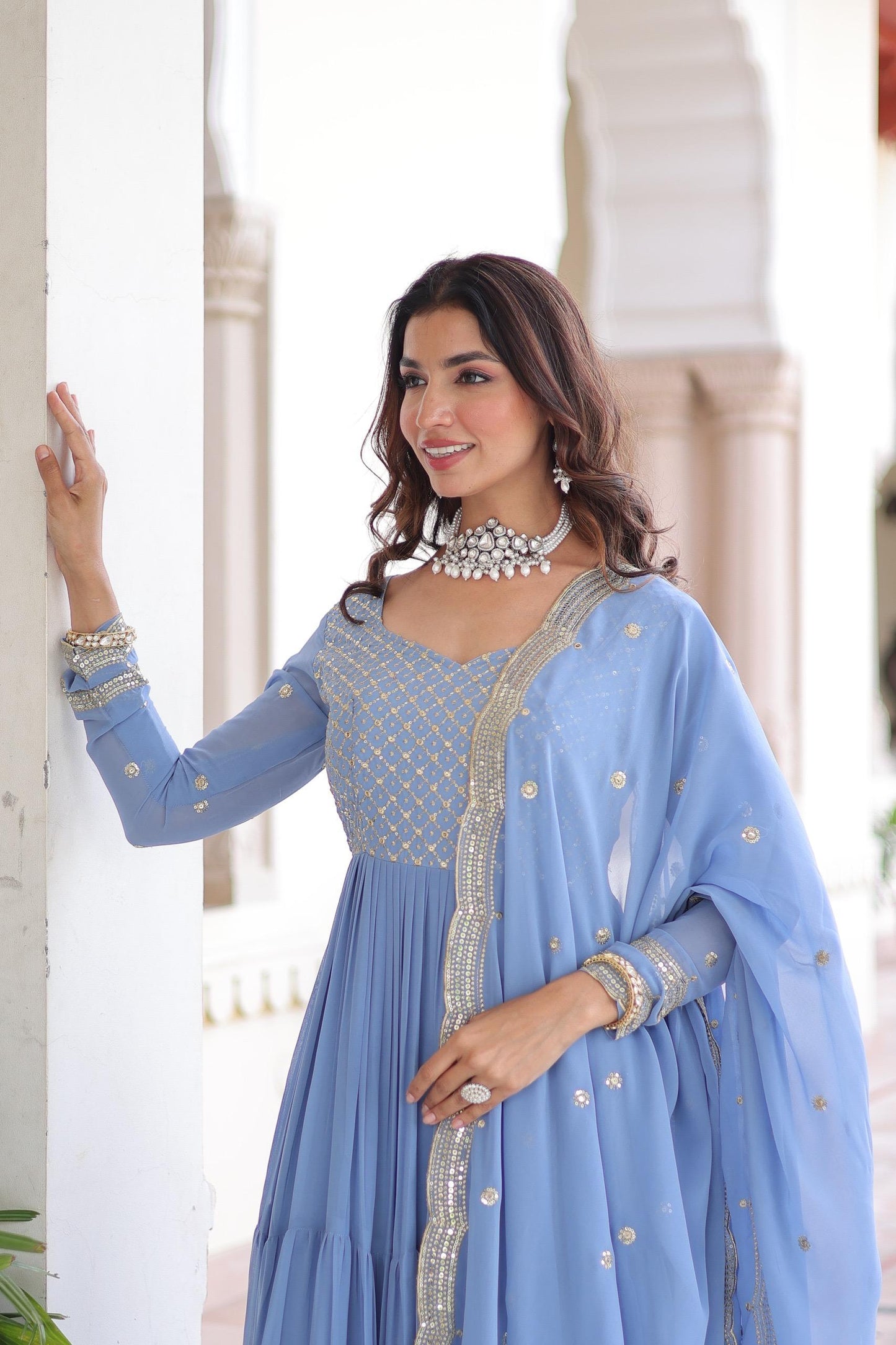 Faux Georgette Gown Dupatta